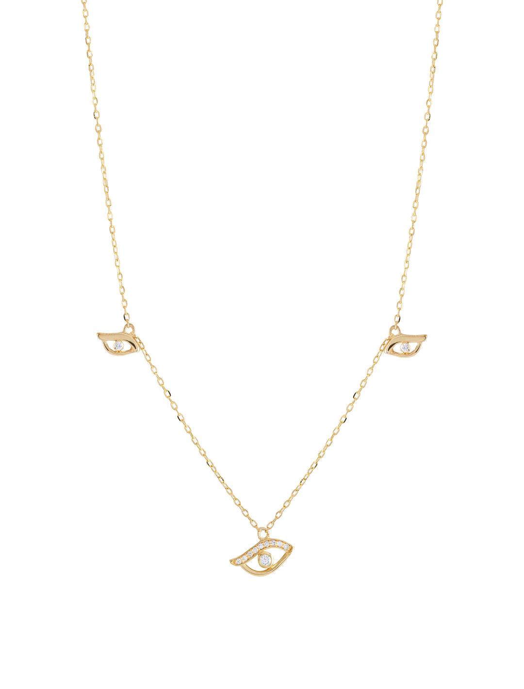 18K Gold 3 Asymmetric Evil Eyes Diamond Necklace
