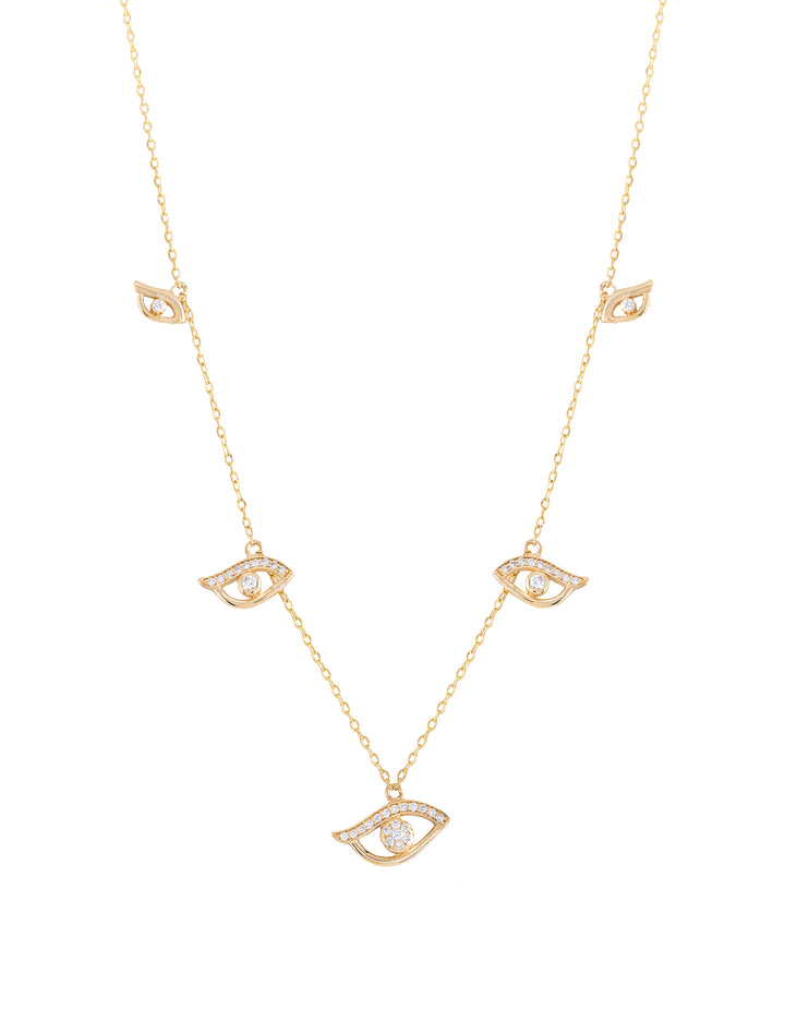 18K Gold 5 Asymmetric Evil Eyes Diamond Necklace