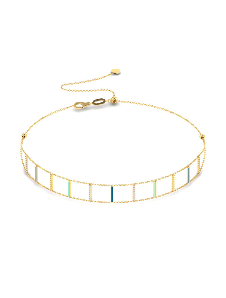 18K Gold Vertical Bars Enamel Chocker With Sliding Ball Clasp