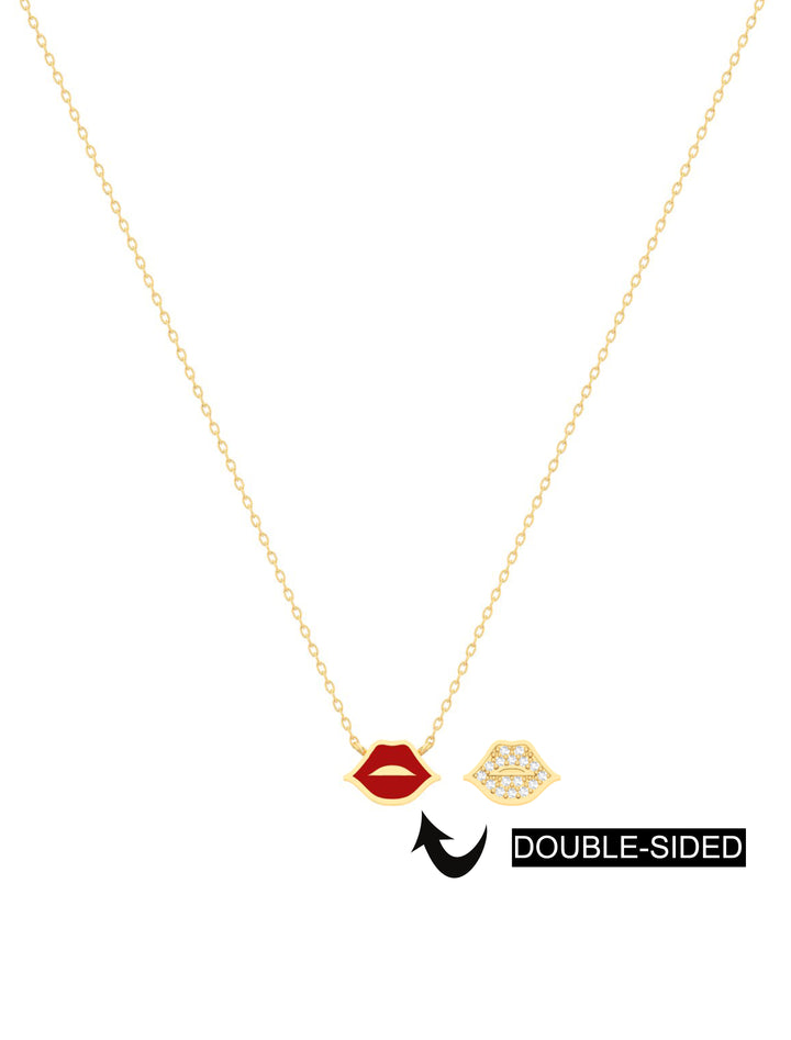 18K Gold Double  Sided Lips Necklace