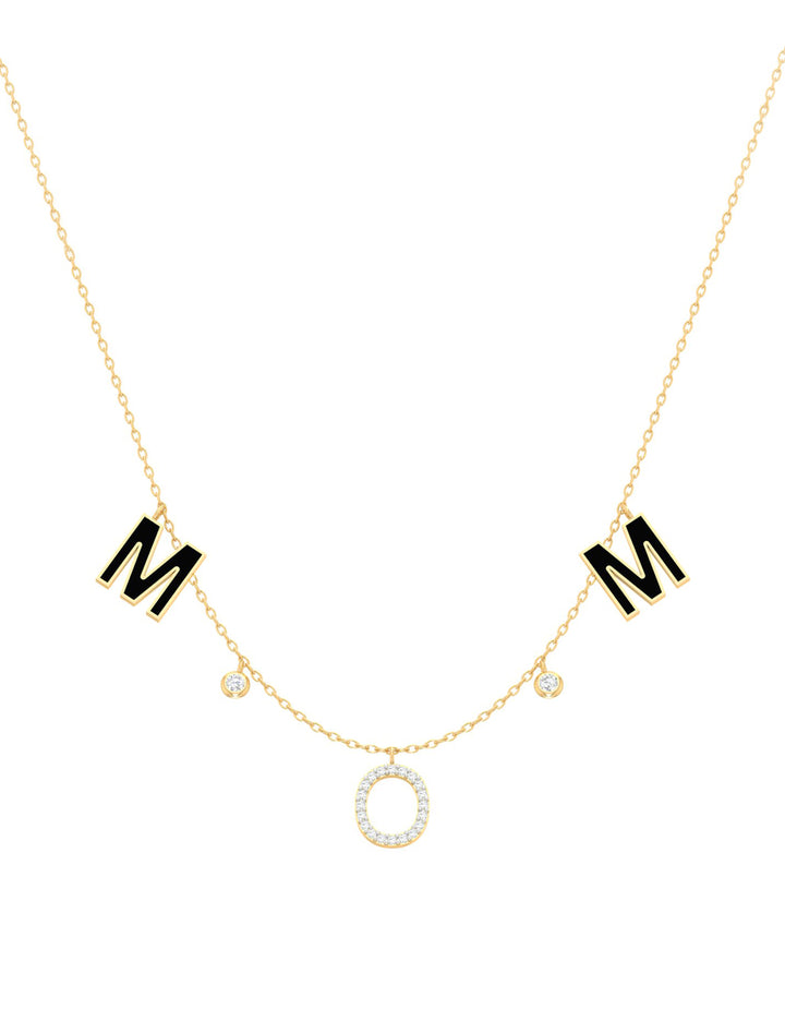 18K Gold Dangling Mom Enamel & Bezel-Set Gemstones Necklace