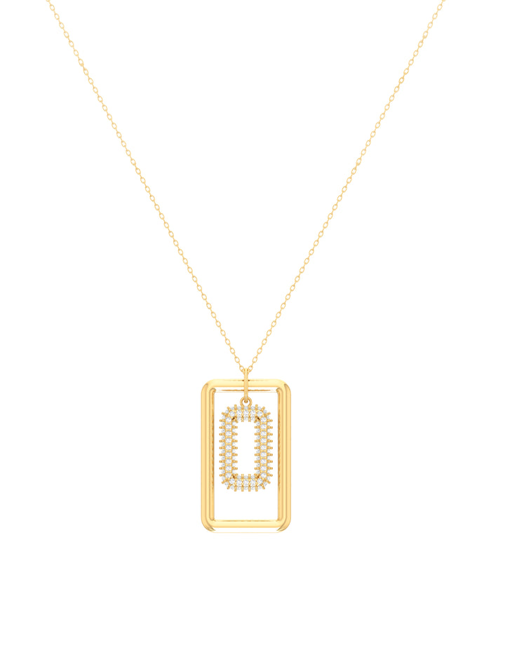 18K Gold Bold Rectangular Necklace