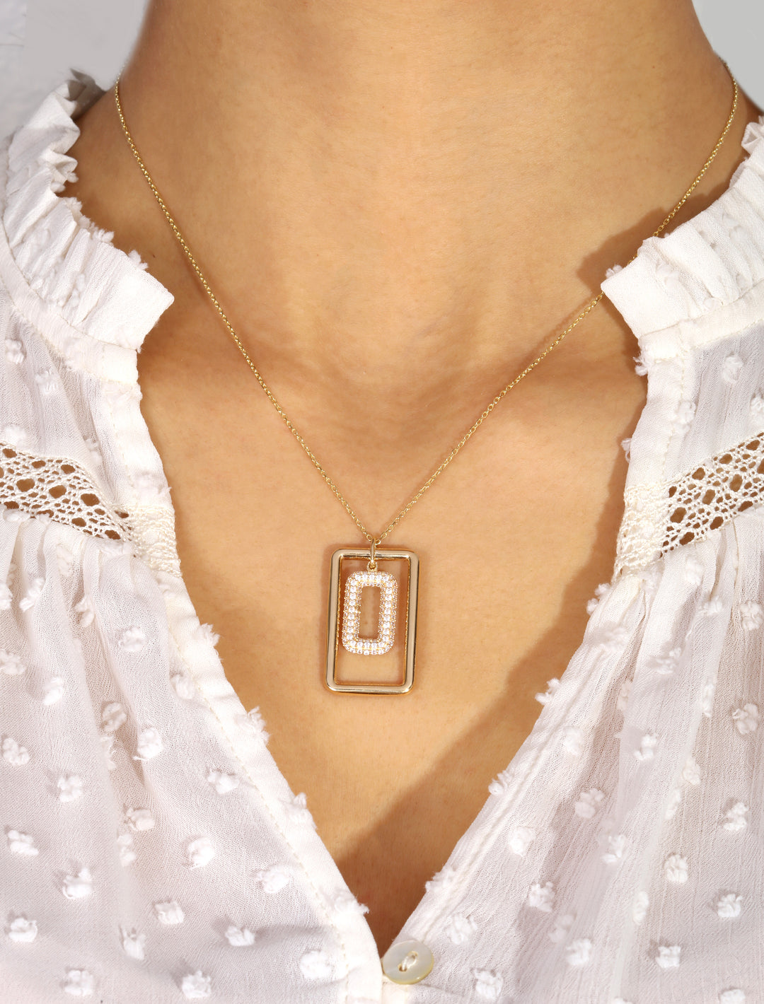 18K Gold Bold Rectangular Necklace