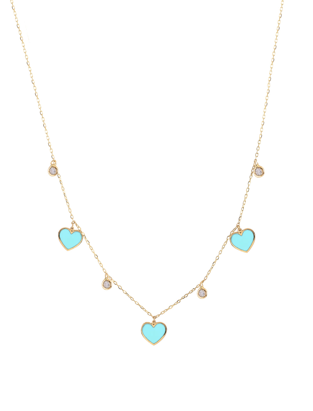 18K Gold Dangling Enamel Heart & Bezel-Set Gemstones Necklace