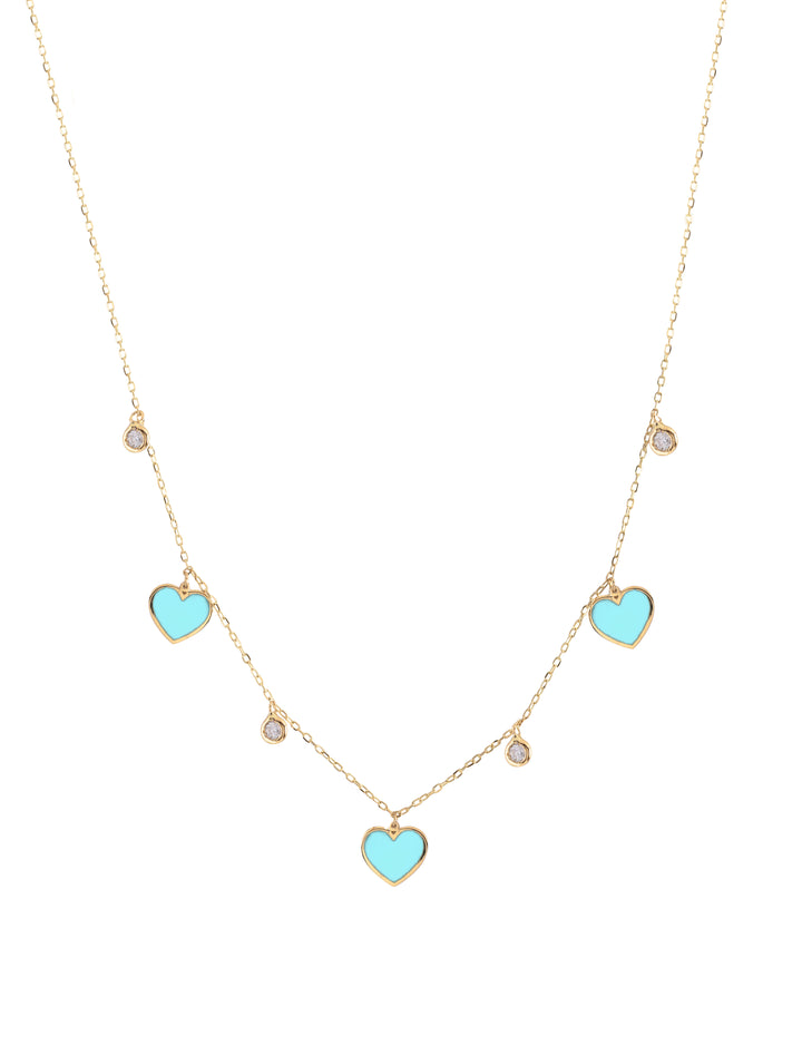 18K Gold Dangling Enamel Heart & Bezel-Set Gemstones Necklace