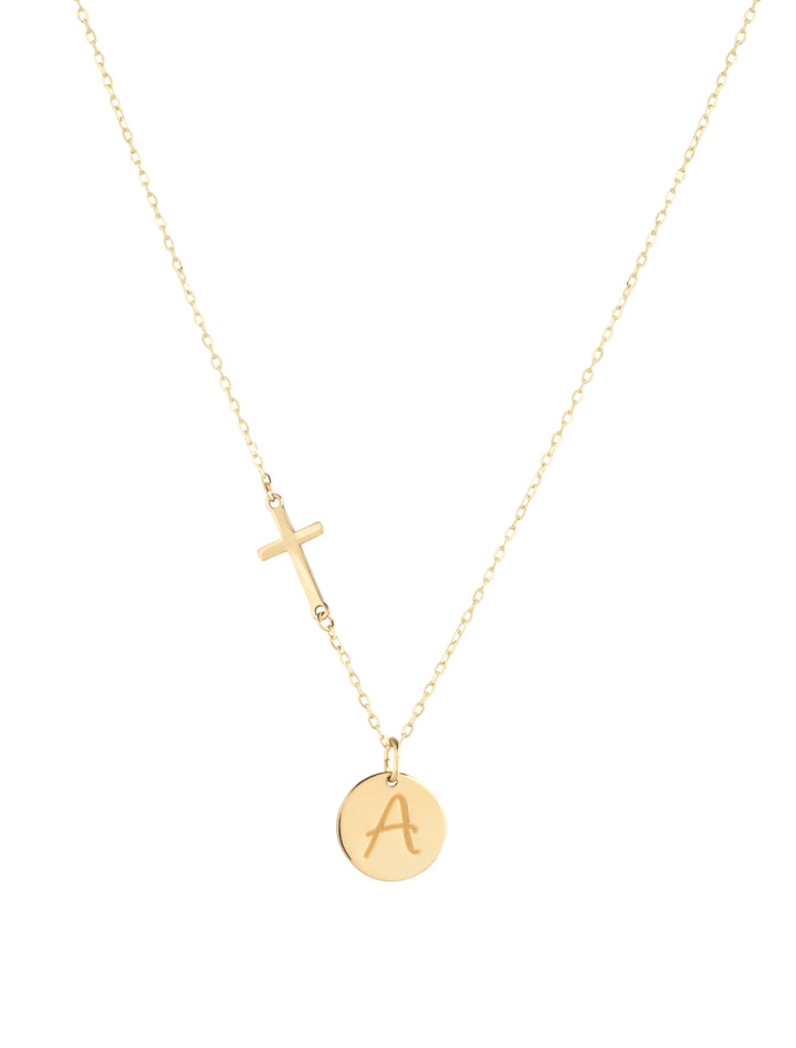 18K Gold Customized Newborn Initial Cross Necklace