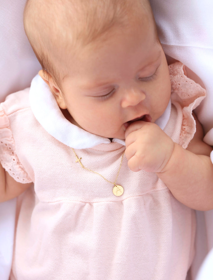 18K Gold Customized Newborn Initial Cross Necklace