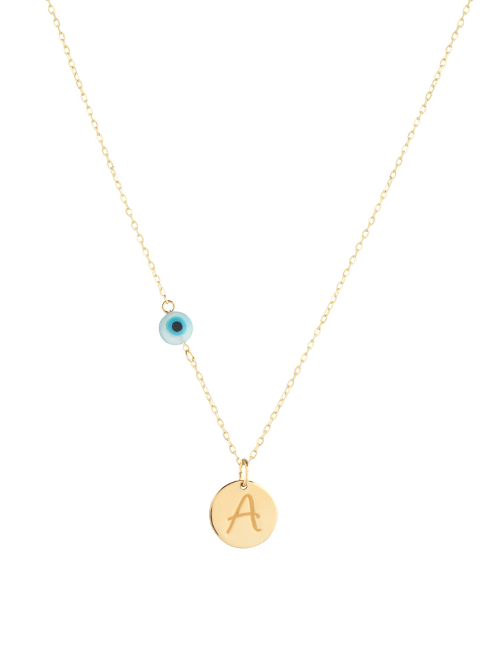 18K Gold Customized Newborn Initial Evil Eye Necklace