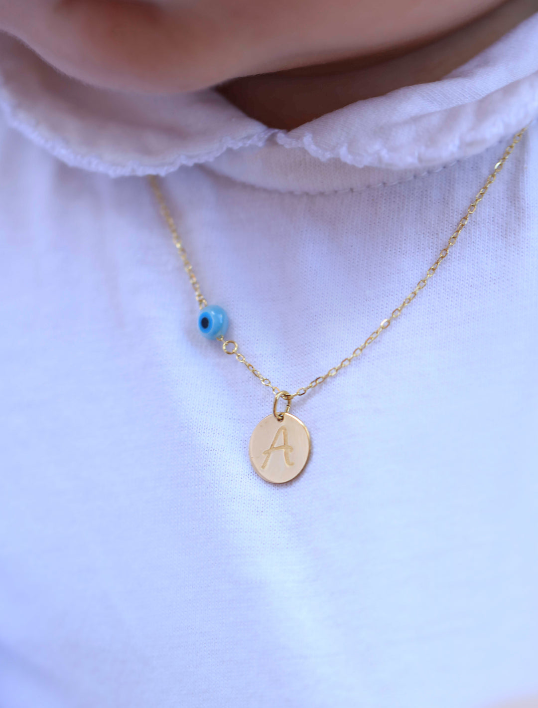 18K Gold Customized Newborn Initial Evil Eye Necklace