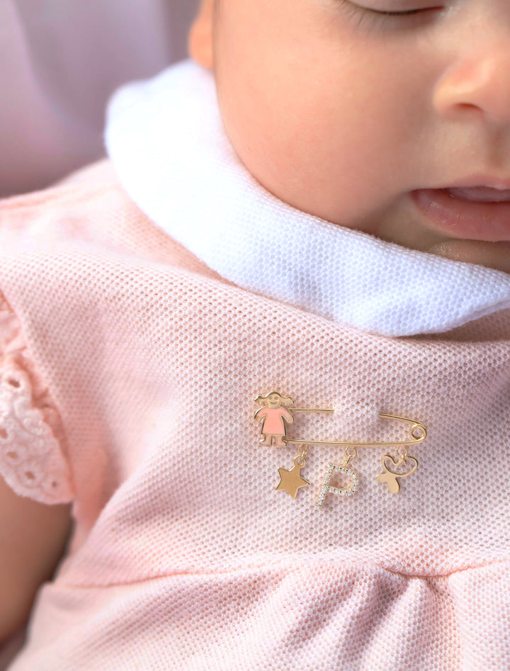 18K Gold Butterfly & Star Newborn Safety Pin