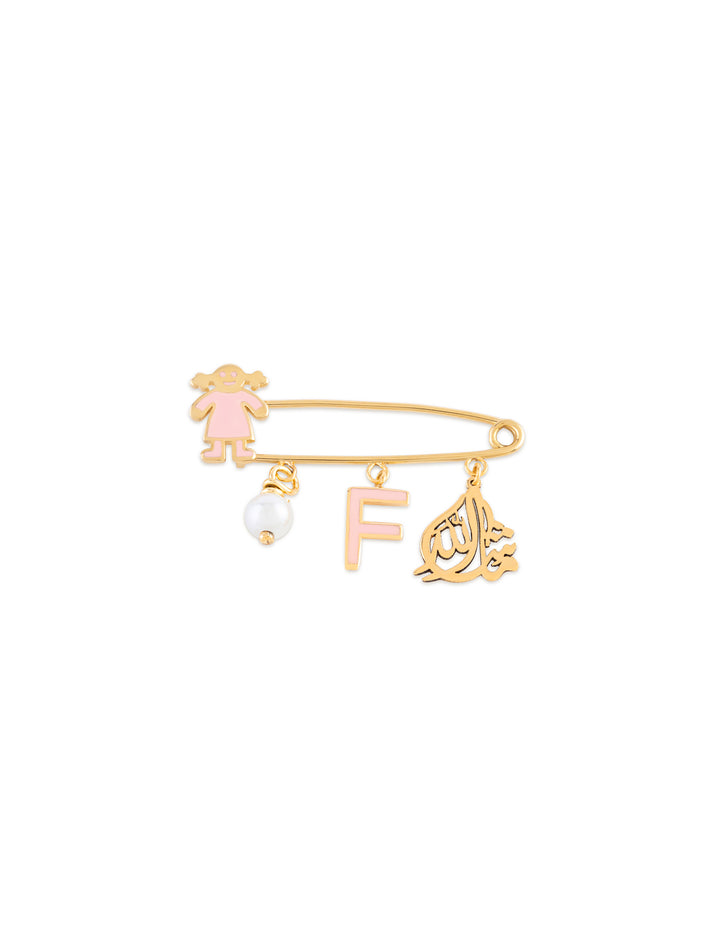 18K Gold Mashallah Girl Newborn Safety Pin