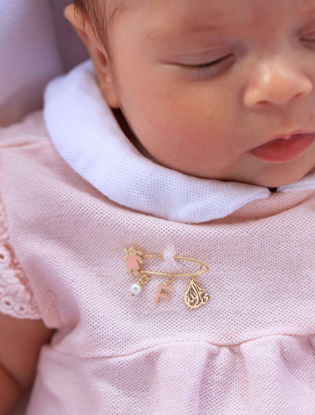 18K Gold Mashallah Girl Newborn Safety Pin