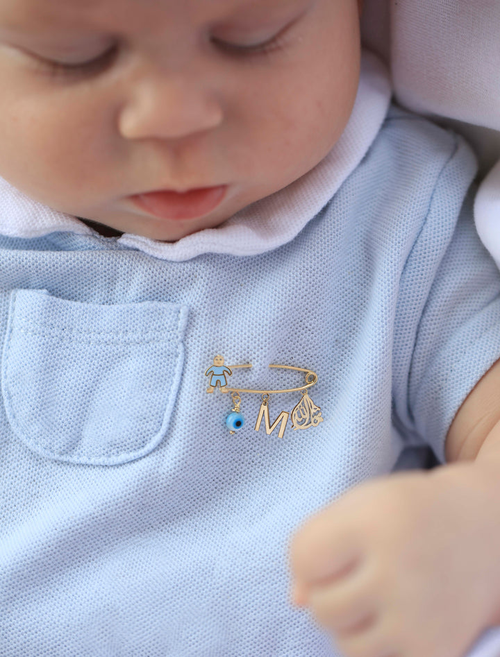 18K Gold Mashallah Boy Newborn Safety Pin