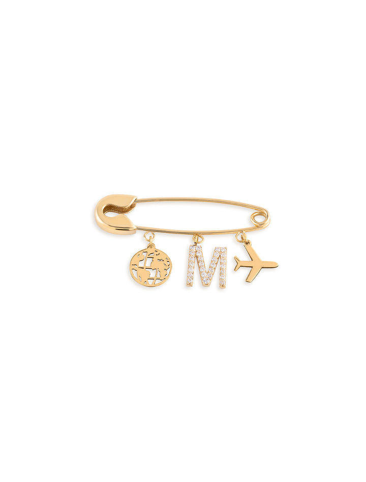 18K Gold Plane & Globe Newborn Safety Pin