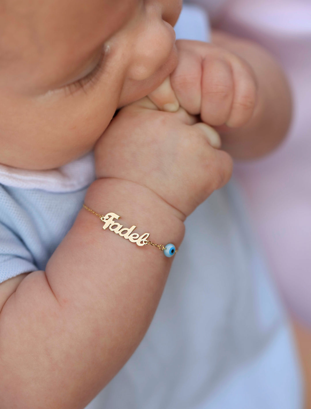 18K Gold Customized Newborn Evil Eye Bracelet