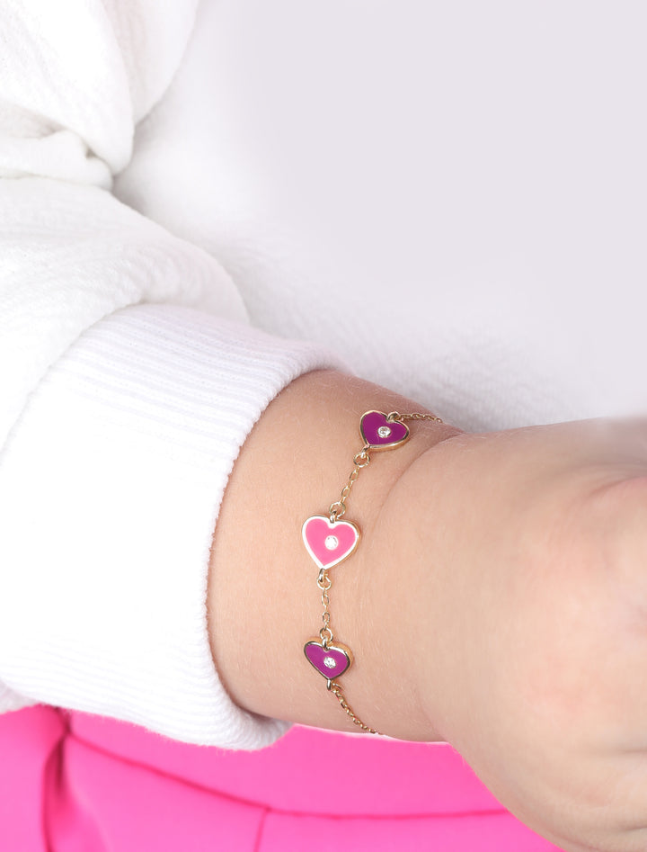 18K Gold Heart Enamel Diamond Newborn Bracelet