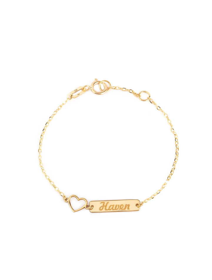 18K Gold Customized Newborn Plate Heart Bracelet