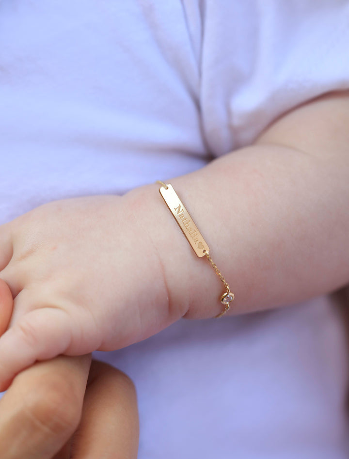 18K Gold Customized Newborn Plate Sparkle Bracelet