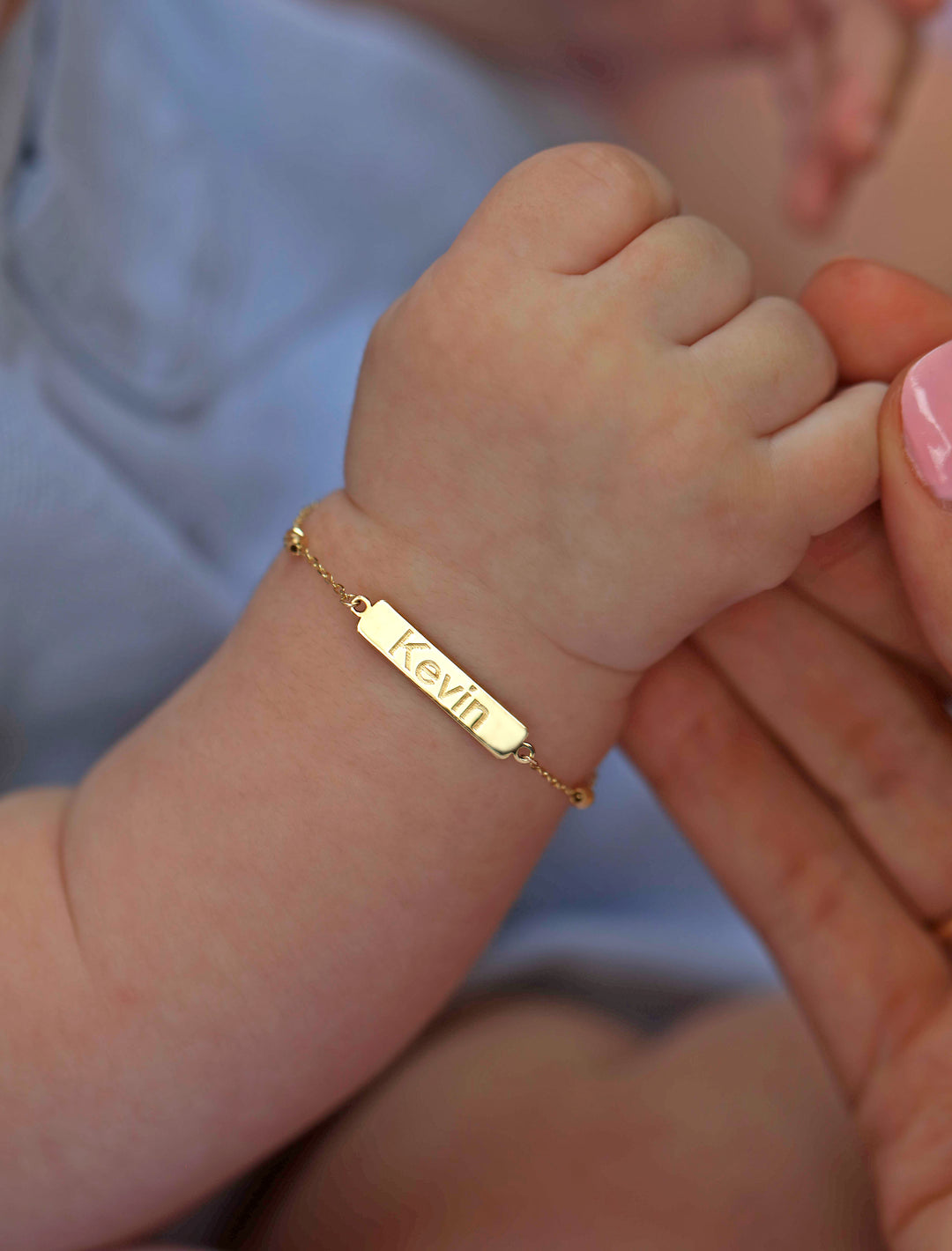 18K Gold Customized Newborn Simple Plate Bracelet