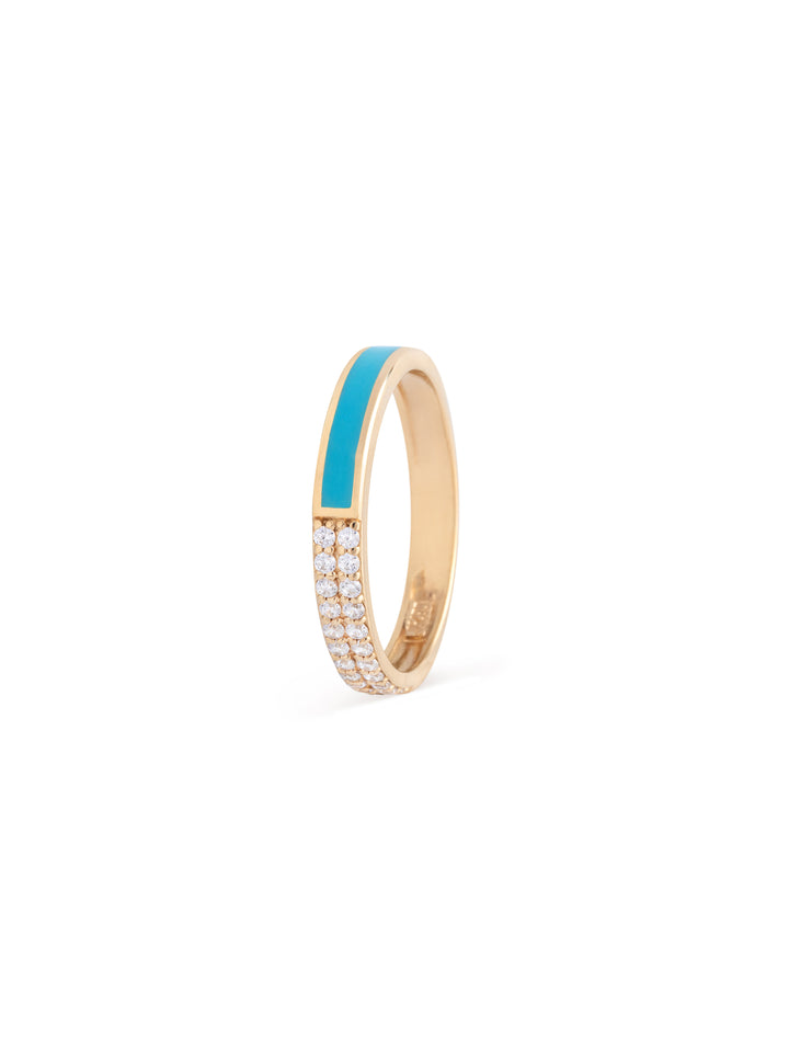 18K Gold Half Enamel Half Pavé Ring