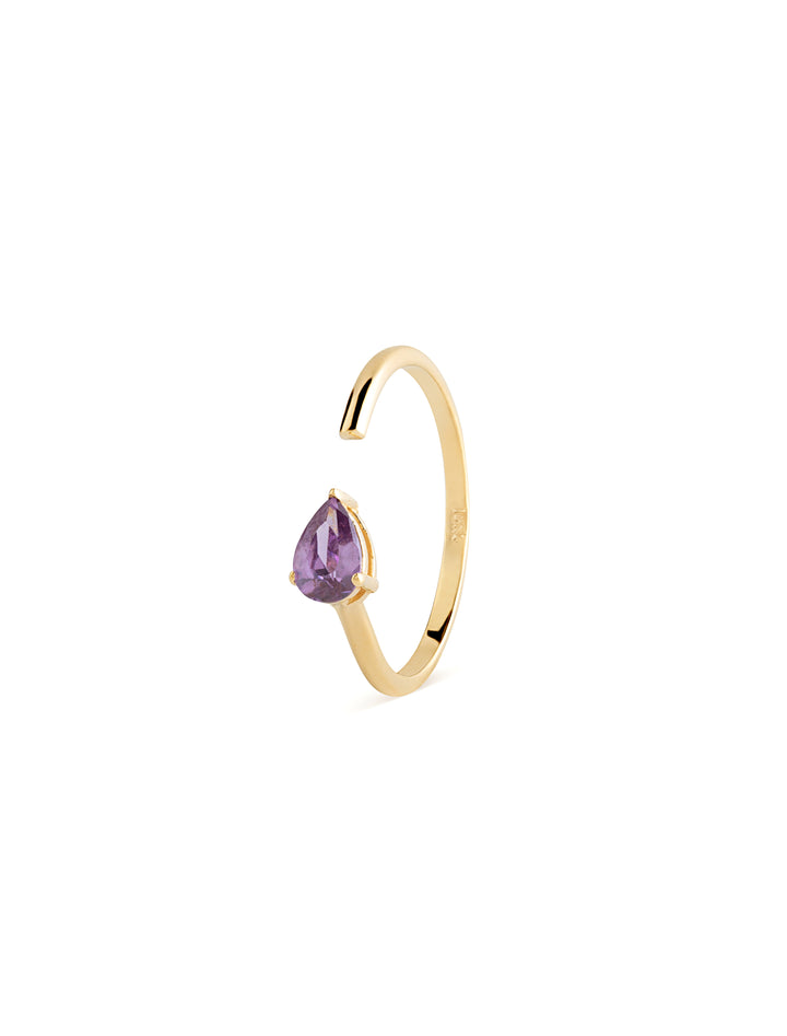 18K Gold Tear Gem Open Ring