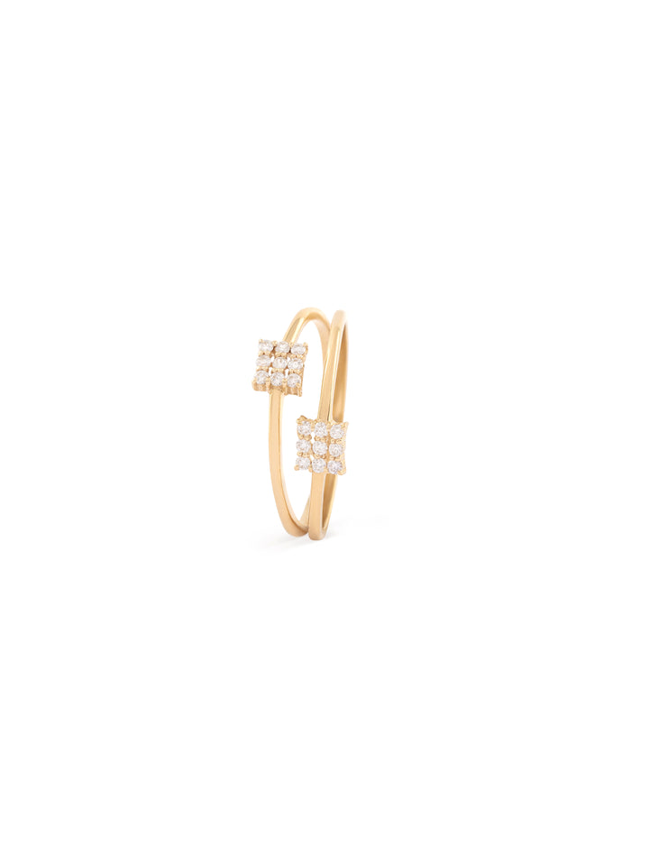 18K Gold Twin Squares Diamond Ring