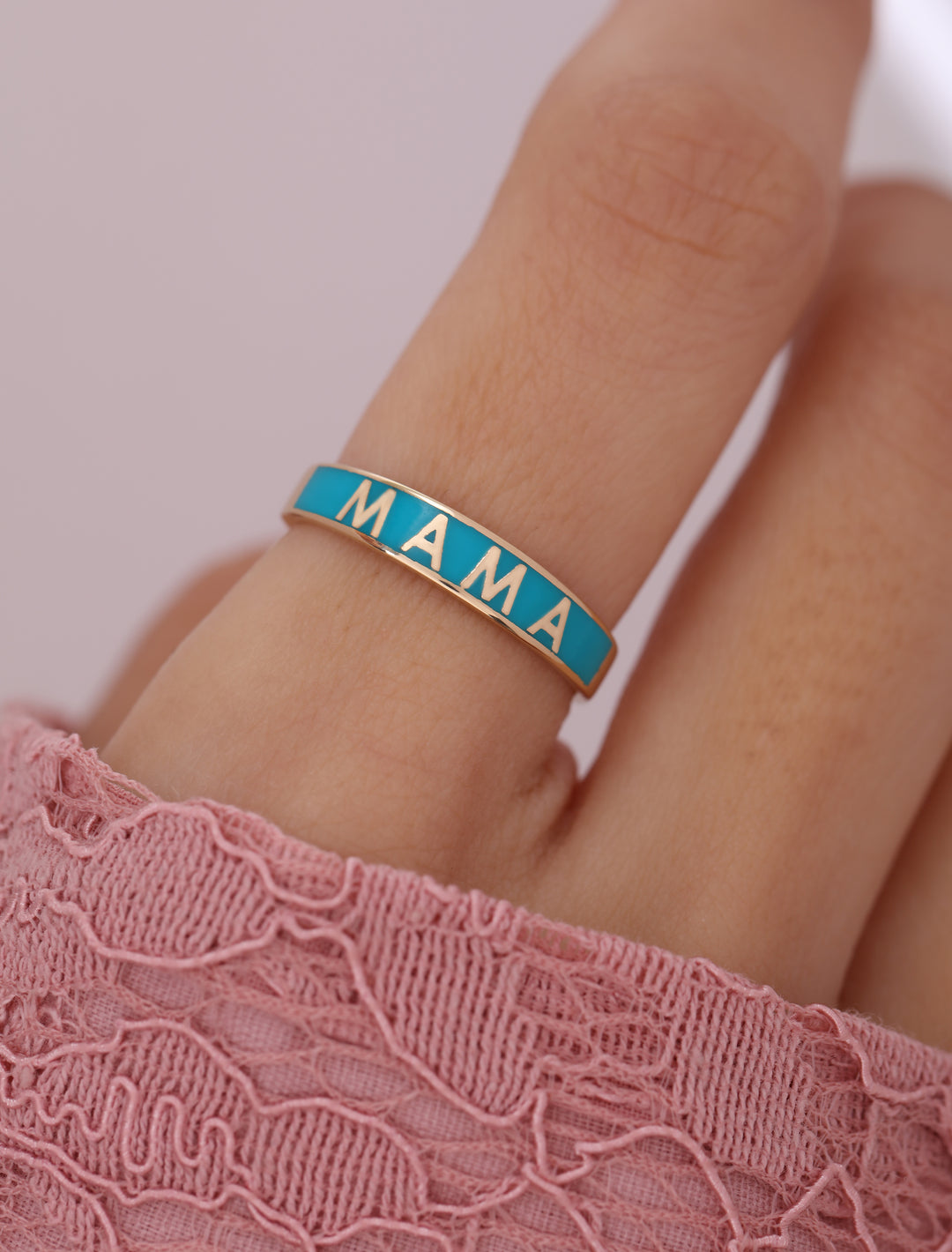 18K Gold Mama Enamel Ring