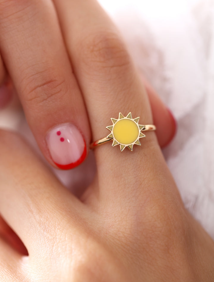 18K Gold Enamel Sun Ring