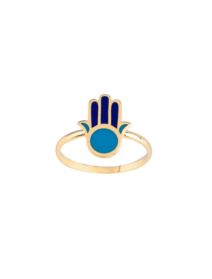 18K Gold Enamel Hamsa Hand Ring