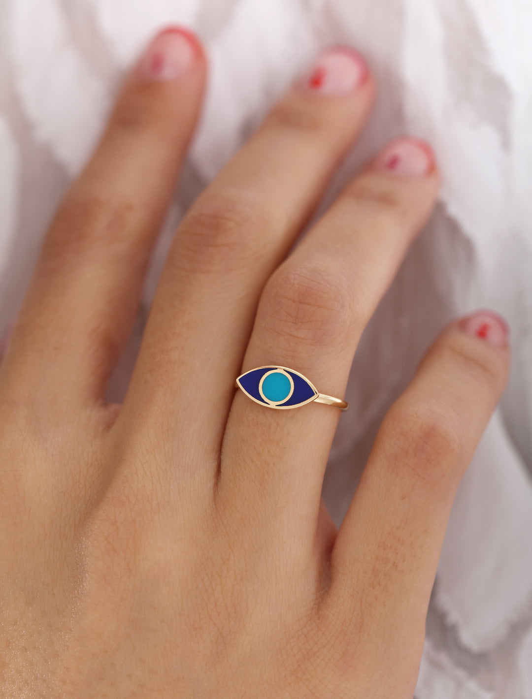 18K Gold Enamel Evil Eye Ring