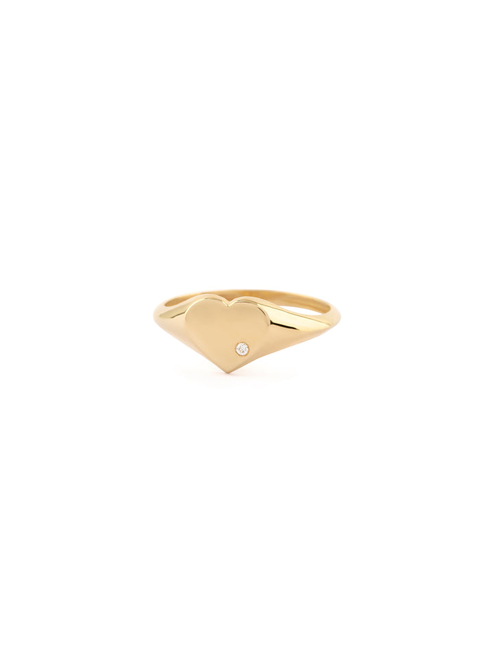 18K Gold Heart Signet Diamond Ring