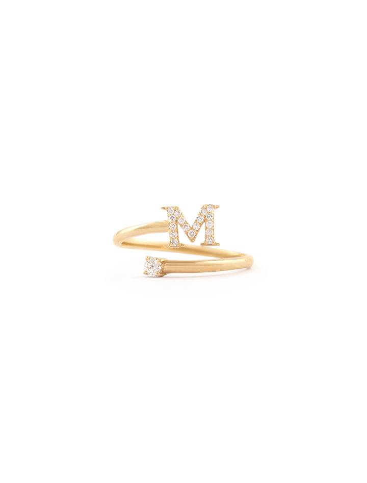 18K Gold Customized Swirl Initial Diamond Ring