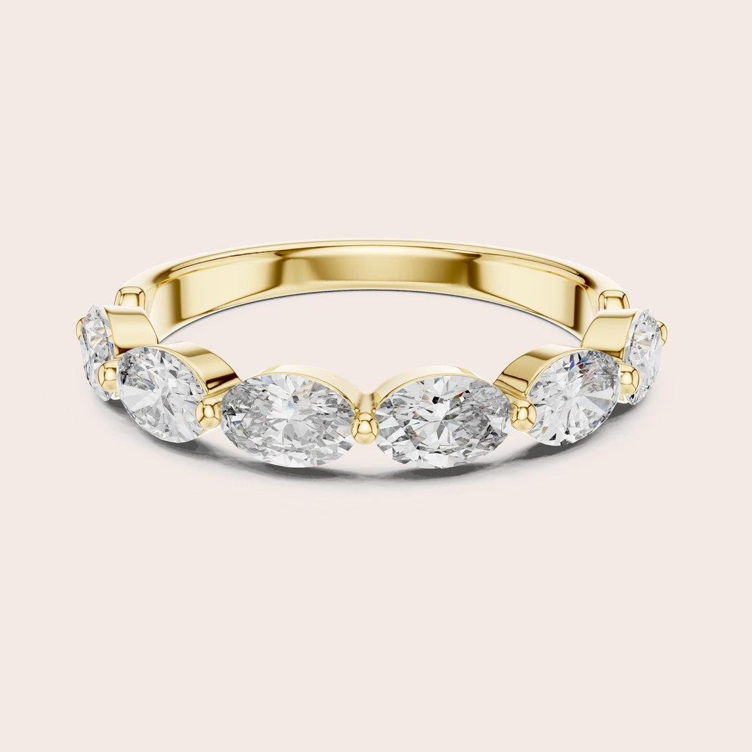 Oval Cut Lab Grown Diamond Half Eternity Band, 1.38ct Total, Solid Gold