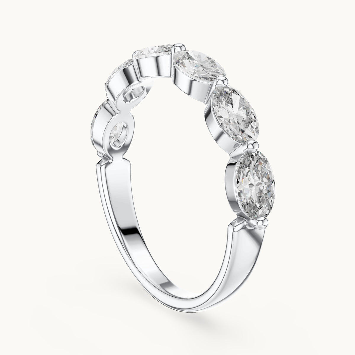 Oval cut lab-grown diamond half eternity band in 14K white gold, 1.38 CT TW, view 1