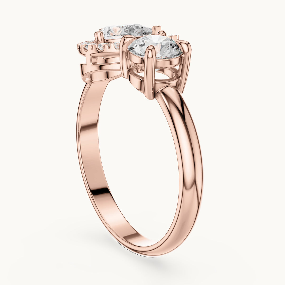 Pear cut lab-grown diamond toi et moi ring in 14K rose gold, 1.00 CT TW, view 1