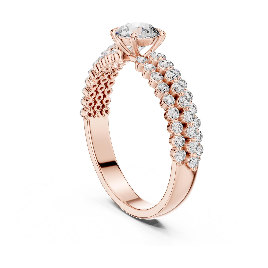 Round Cut Lab Grown Diamond Pavé Solitaire Ring in rose gold