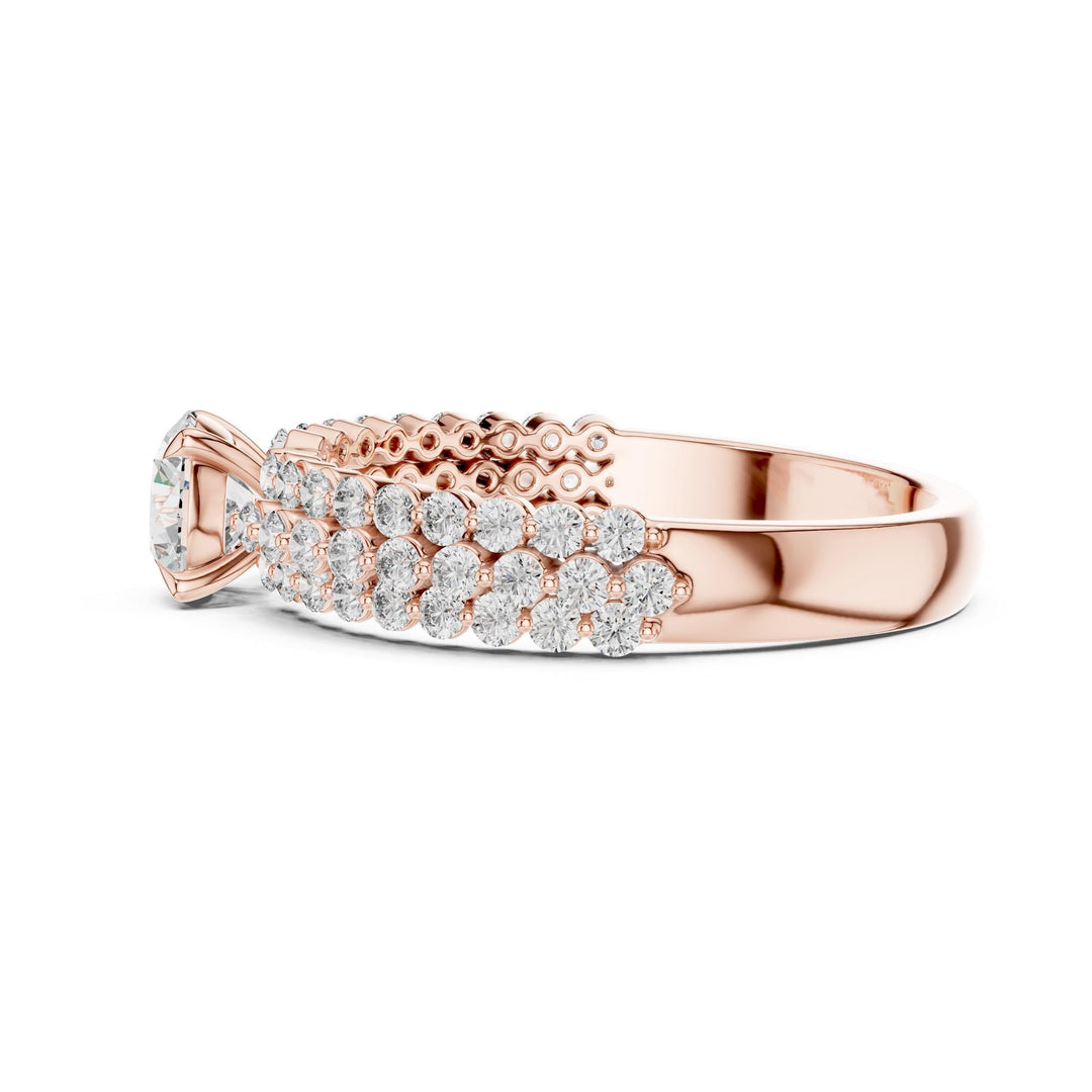 Round Cut Lab Grown Diamond Pavé Solitaire Ring