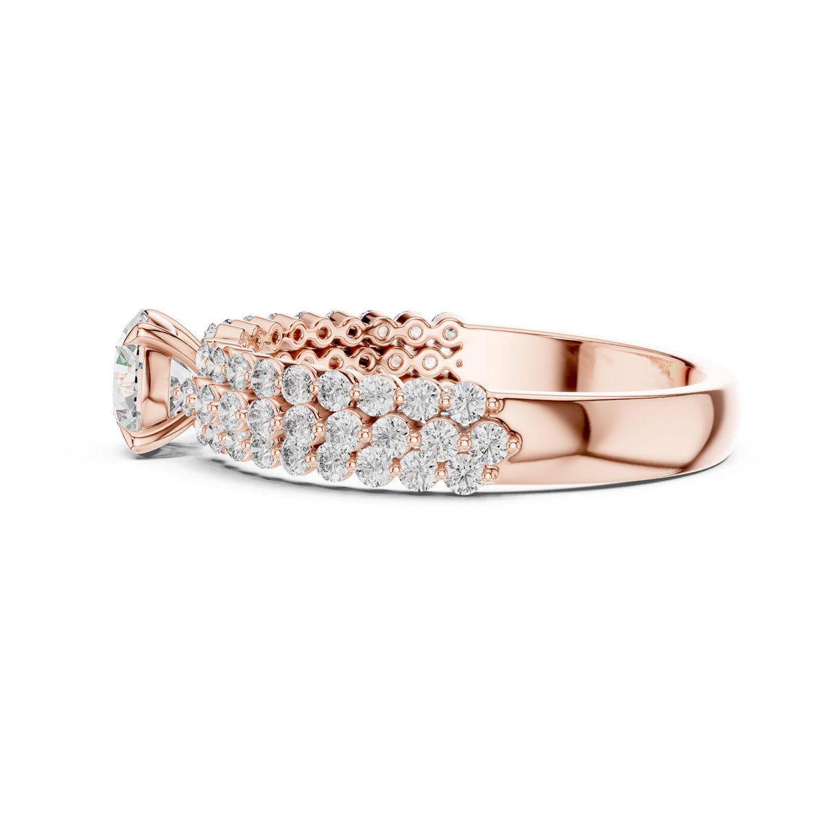Round Cut Lab Grown Diamond Pavé Solitaire Ring