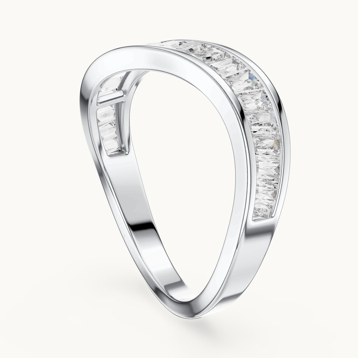Baguette cut lab-grown diamond half eternity band in 14K white gold, 0.89 CT TW, view 1