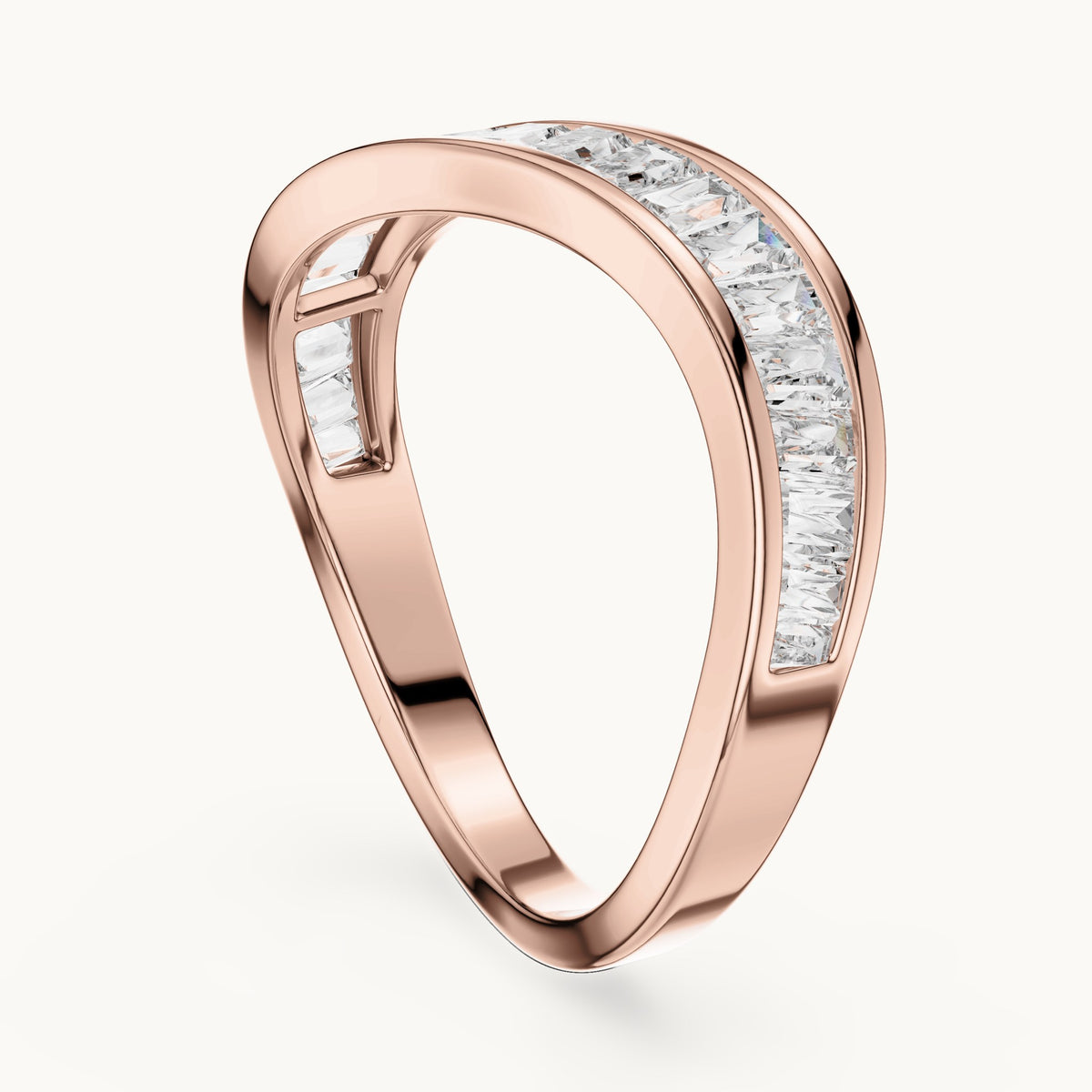 Baguette cut lab-grown diamond half eternity band in 14K rose gold, 0.89 CT TW, view 1