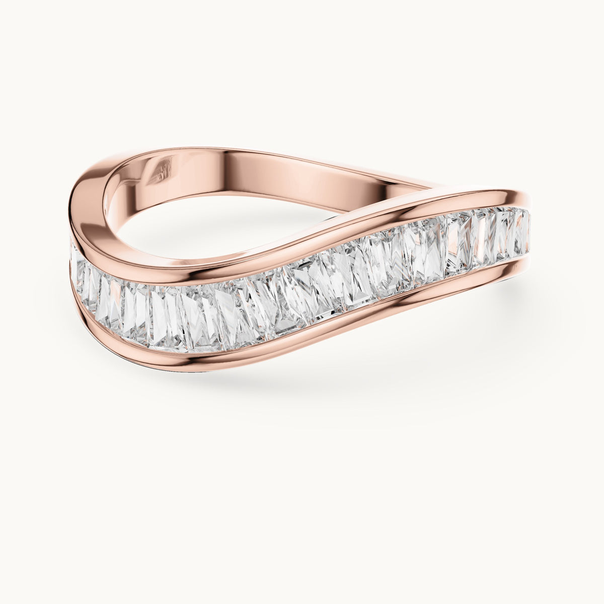 Baguette cut lab-grown diamond half eternity band in 14K rose gold, 0.89 CT TW, view 3