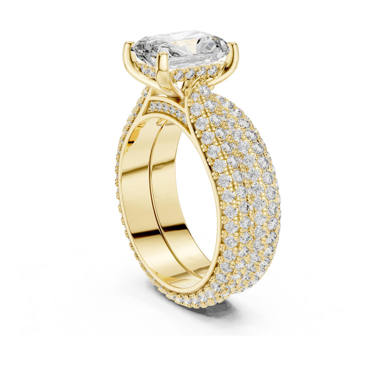 Radiant Cut Lab Grown Diamond Pavé Solitaire Ring, 5.20ct Total, Solid Gold