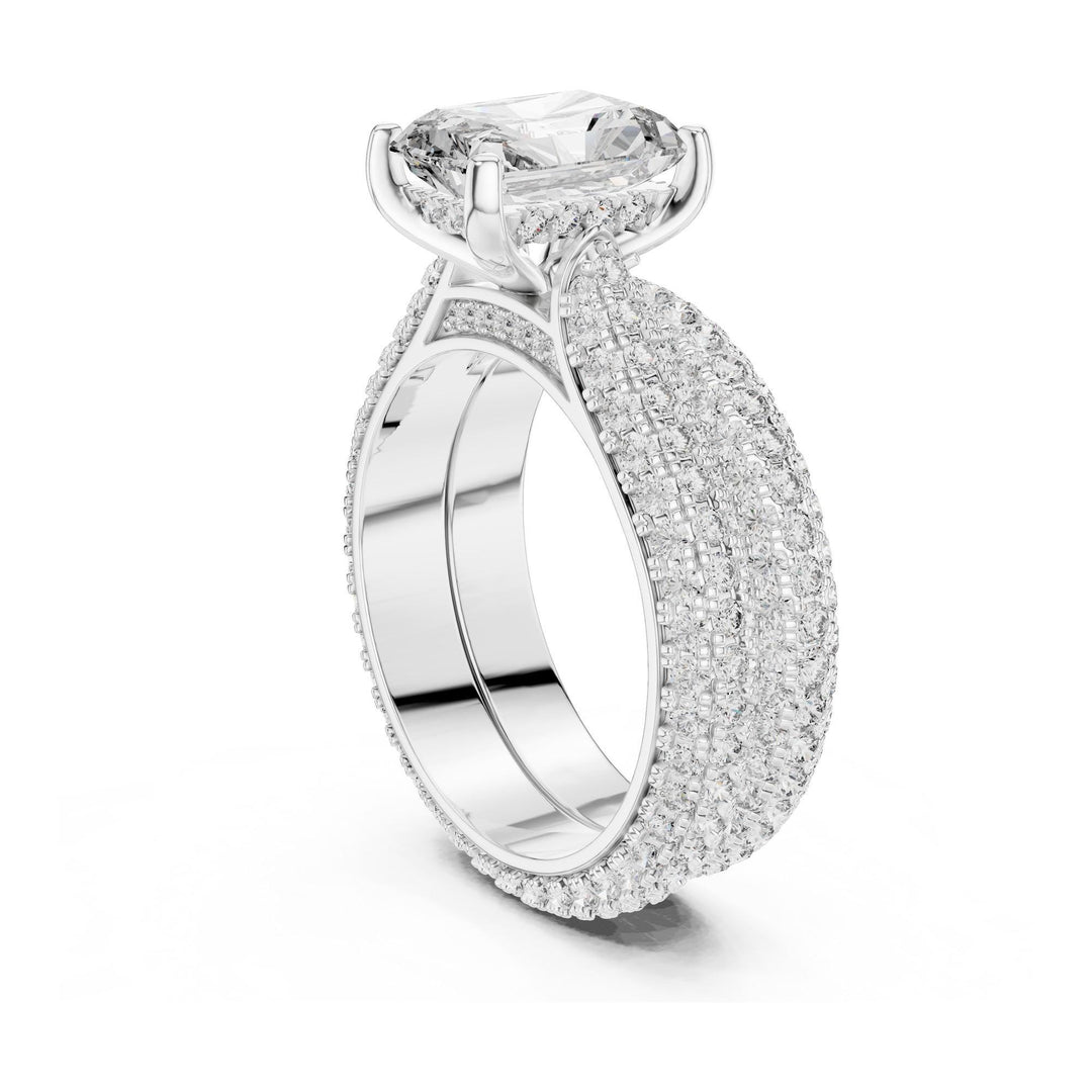 Radiant Cut Lab Grown Diamond Pavé Solitaire Ring, 5.20ct Total, Solid Gold