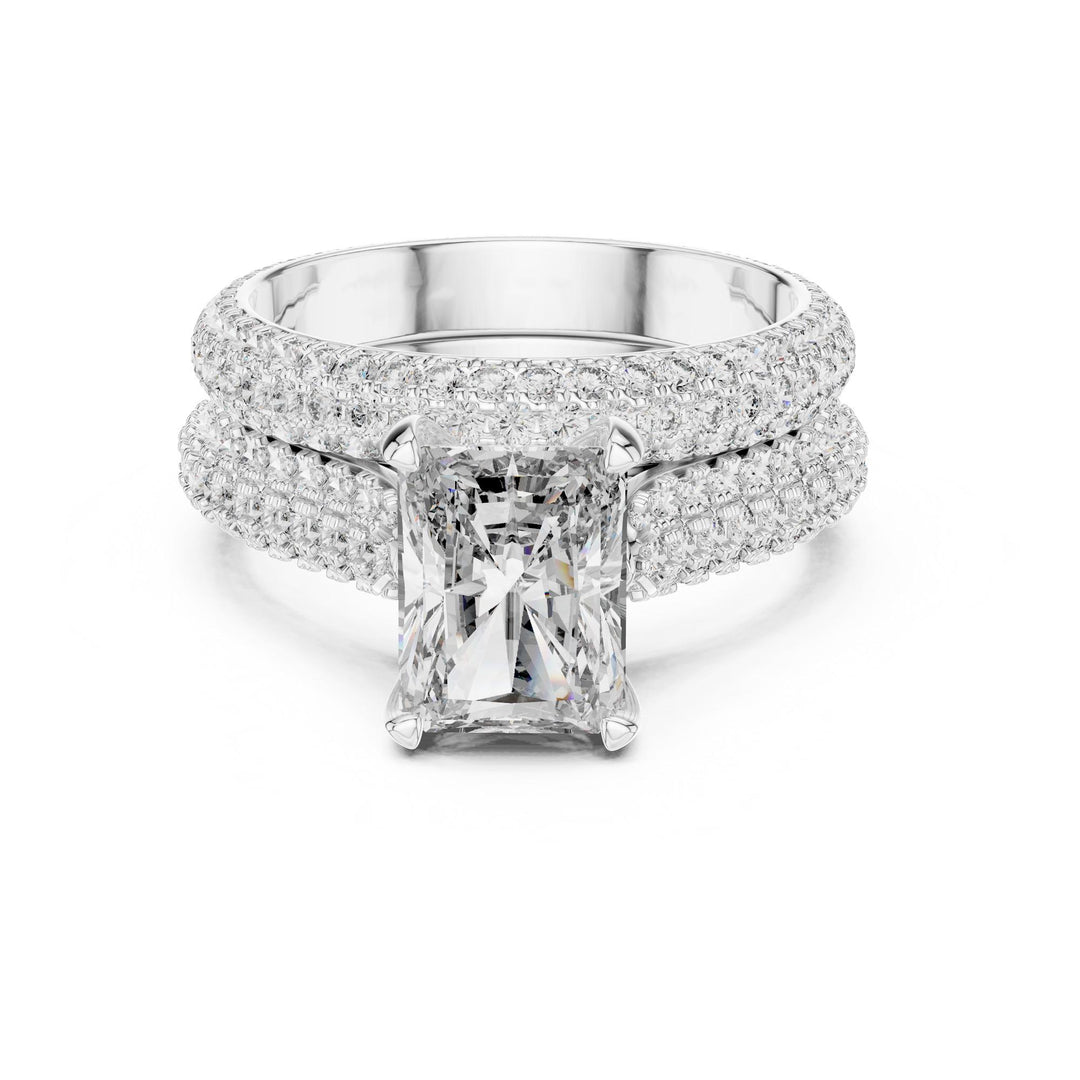 Radiant Cut Lab Grown Diamond Pavé Solitaire Ring, 5.20ct Total, Solid Gold