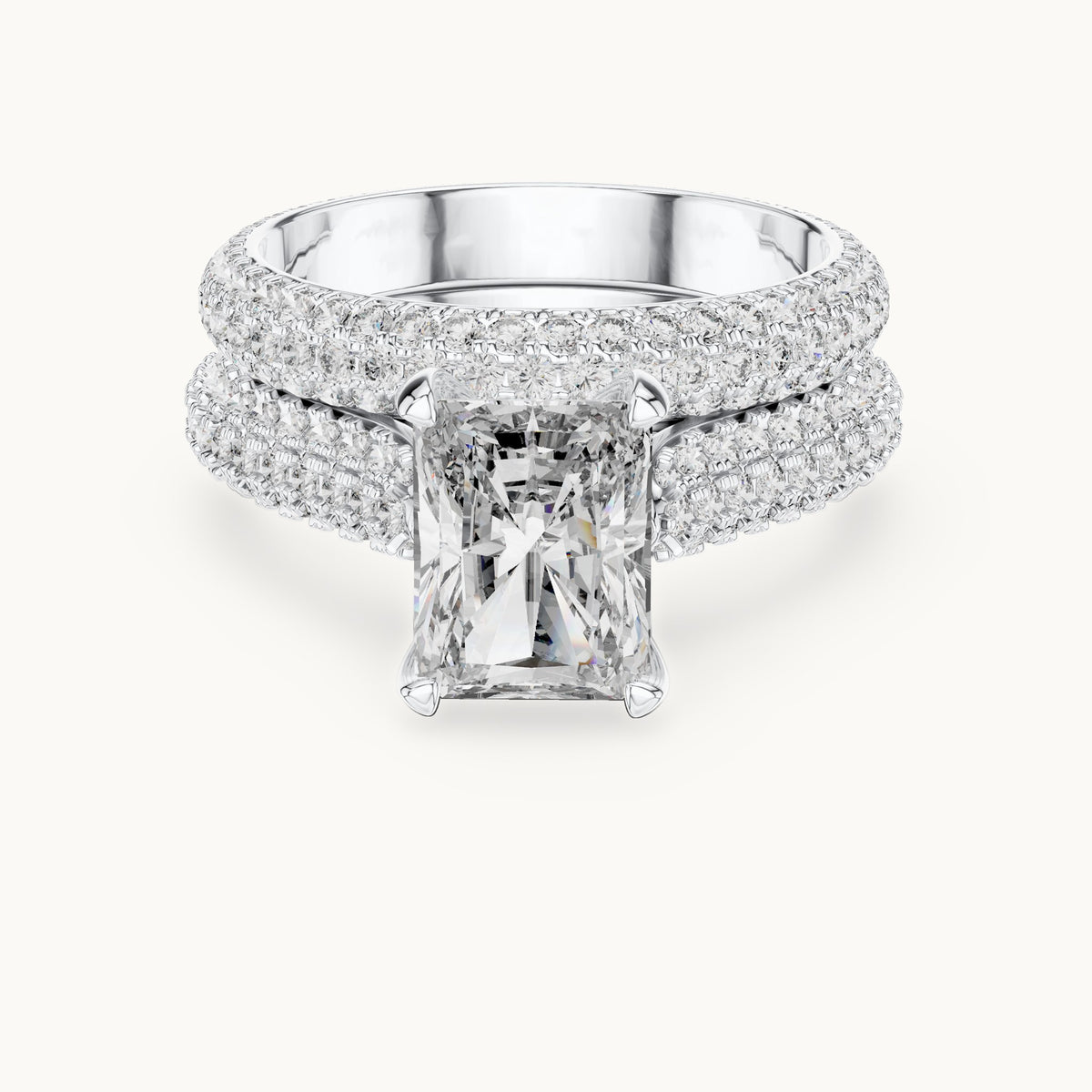 Radiant Cut Lab Grown Diamond Pavé Solitaire Ring, 5.20ct Total, Solid Gold