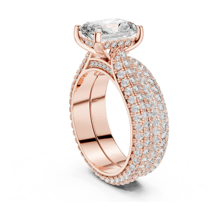 Radiant Cut Lab Grown Diamond Pavé Solitaire Ring, 5.20ct Total, Solid Gold