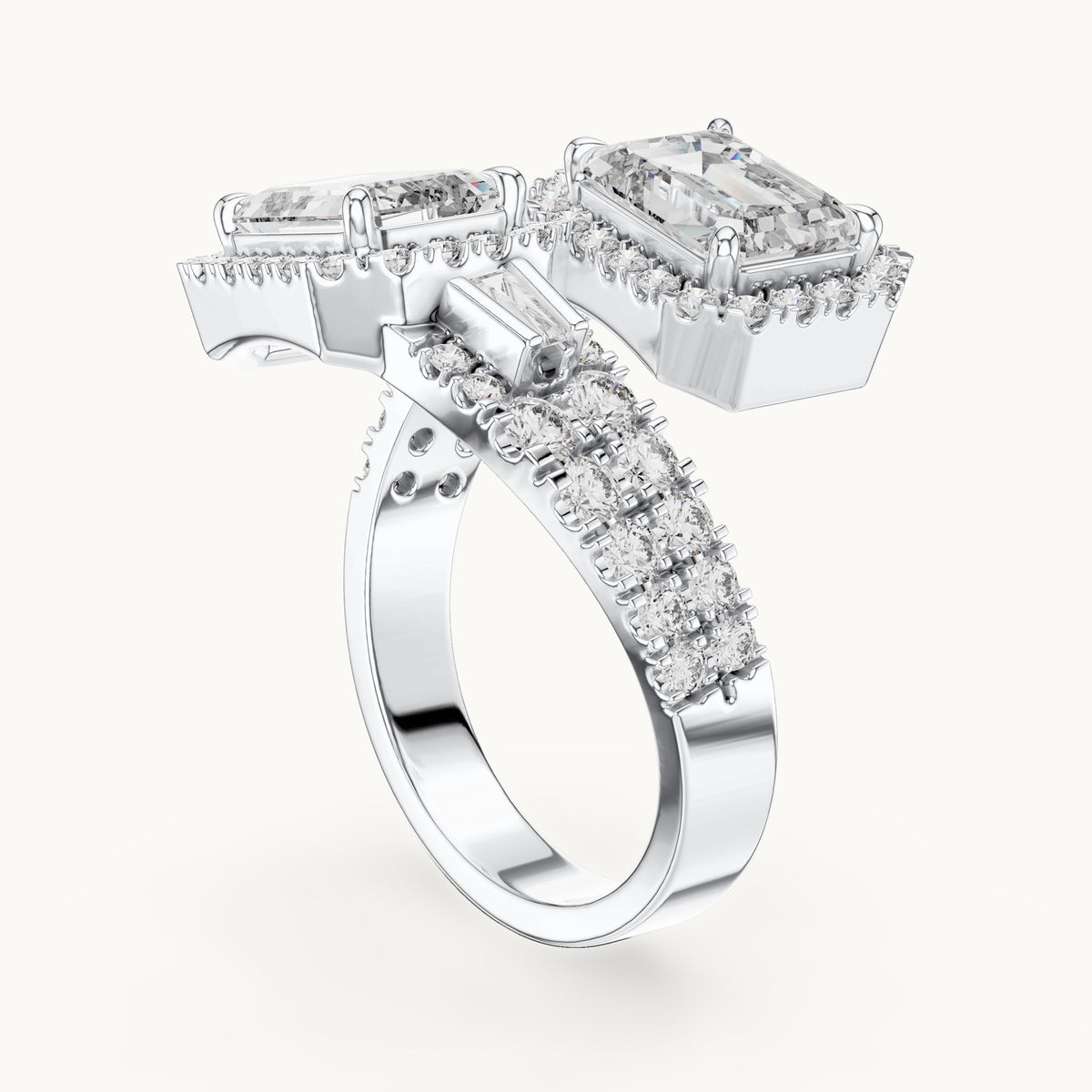 Emerald cut lab-grown diamond solitaire ring in 14K white gold, 3.69 CT TW, view 1
