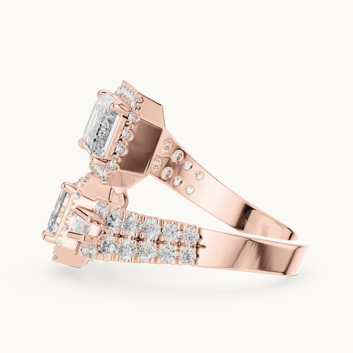 Emerald cut lab-grown diamond solitaire ring in 14K rose gold, 3.69 CT TW, view 2