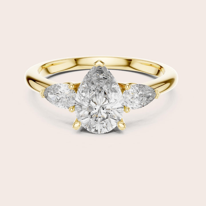 Pear Cut Lab Grown Diamond Cluster Ring, 1.53ct Total, Solid Gold