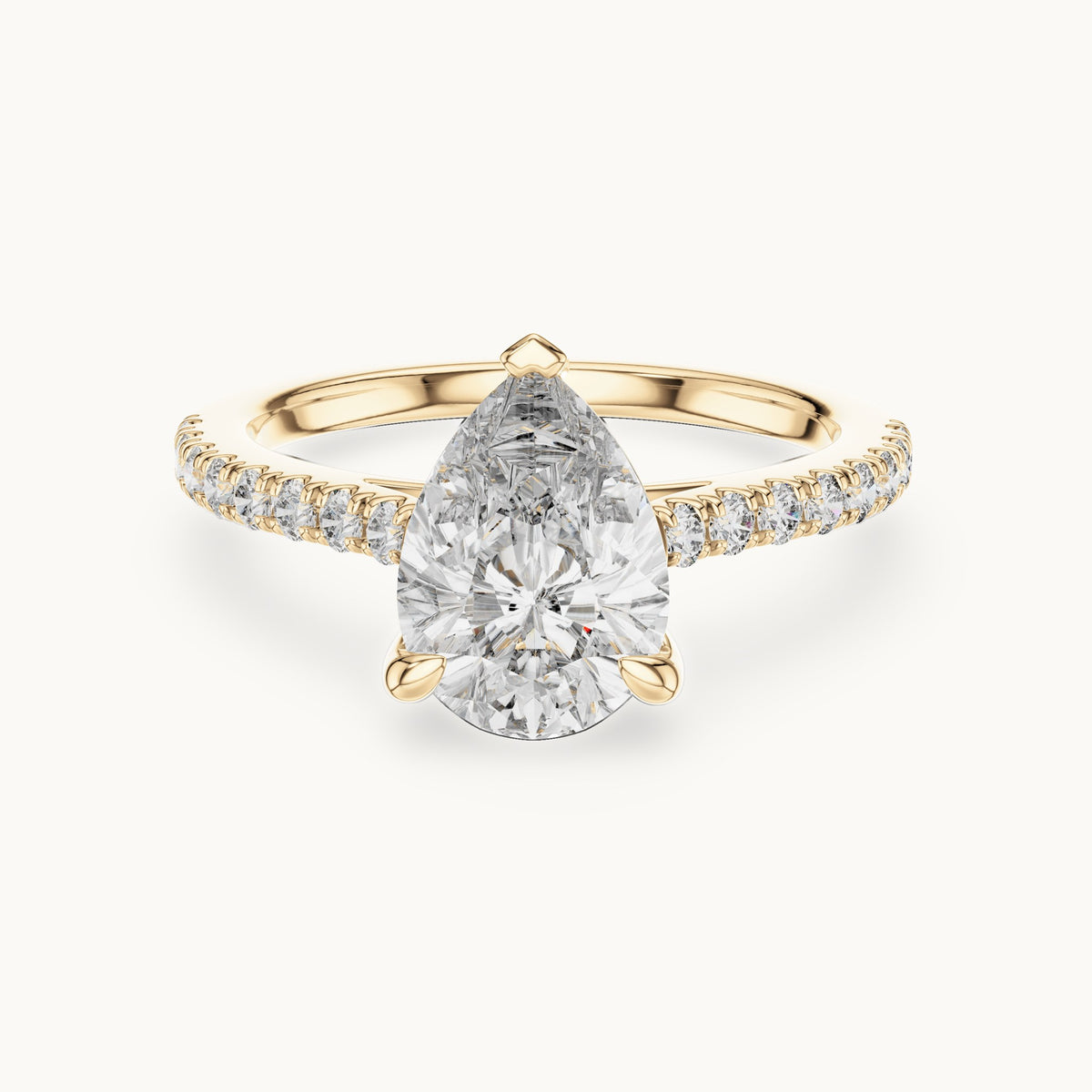 Pear cut lab-grown diamond solitaire ring in 14K yellow gold, 2.29 CT TW, view 1